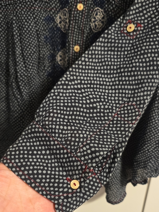 3J Workshop by Johnny Was Top Blouse Medium Navy Polka-Dot Embroidered Boho-Chic - Picture 6 of 11